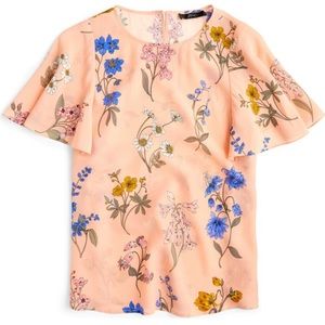 J. Crew Flutter Sleeve Floral Silk Top (Plus)